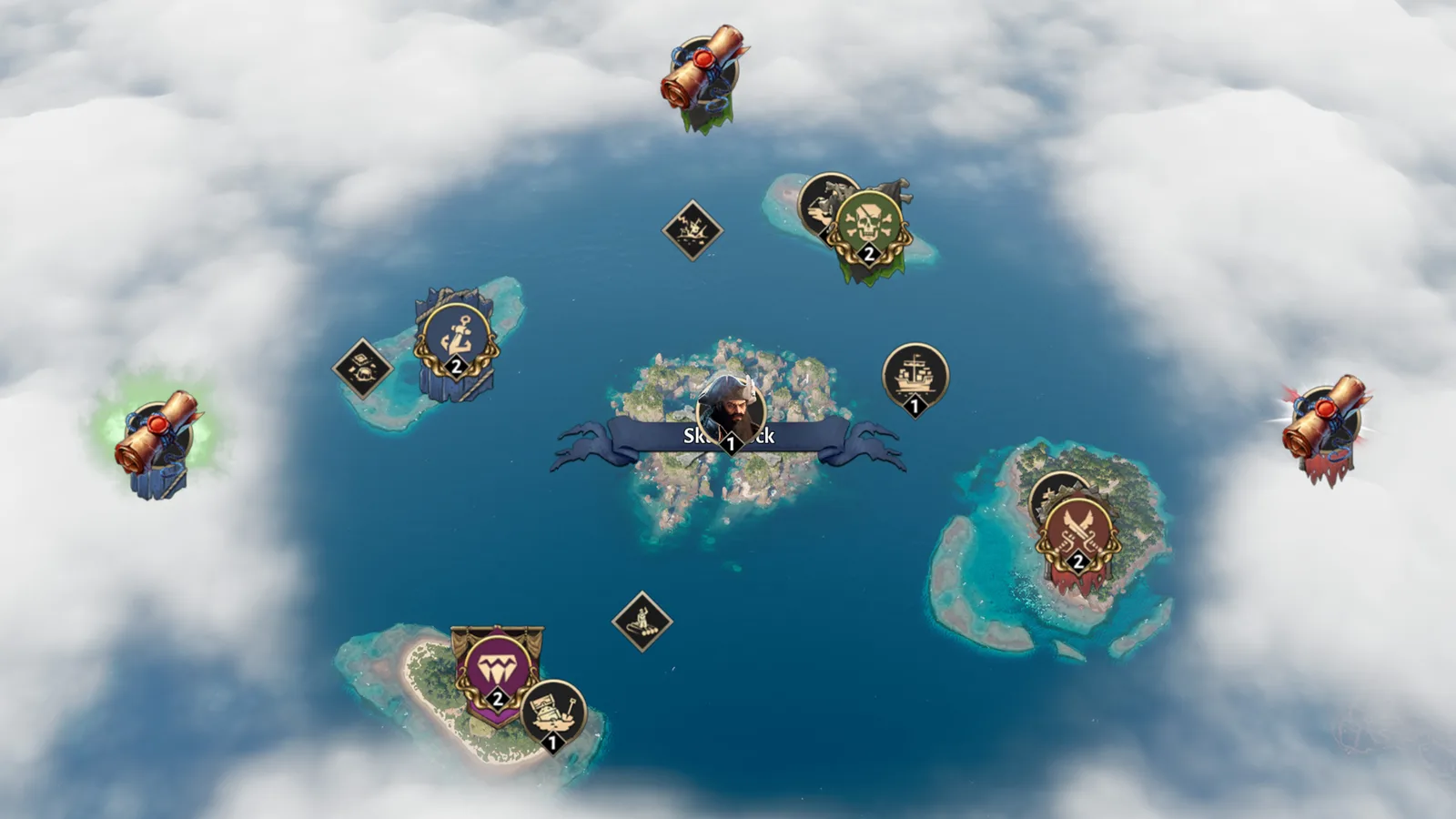 A fog-covered Corsair Cove map region with event markers ready for an expedition