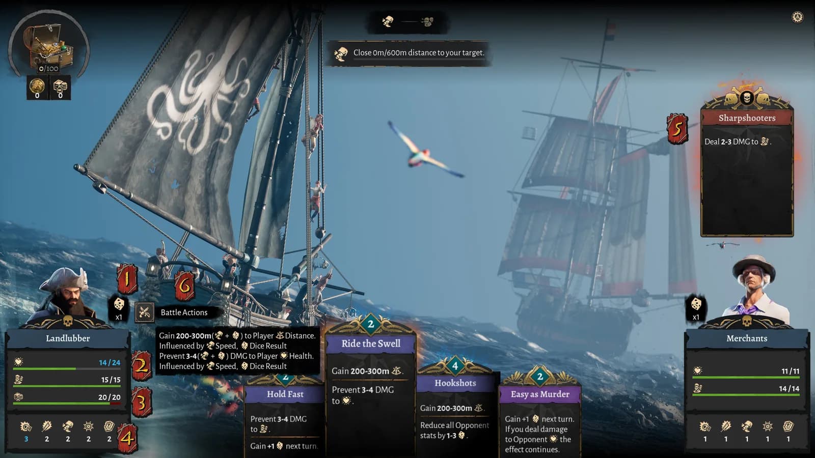 A Corsair Cove sea encounter with choices, ship information, and exploration rewards