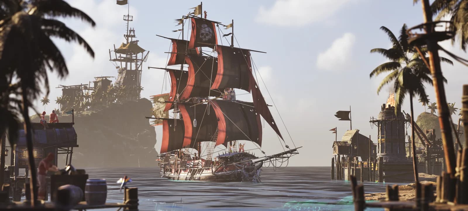 Official Corsair Cove ship-construction scene at a Pier with the hull ready to build